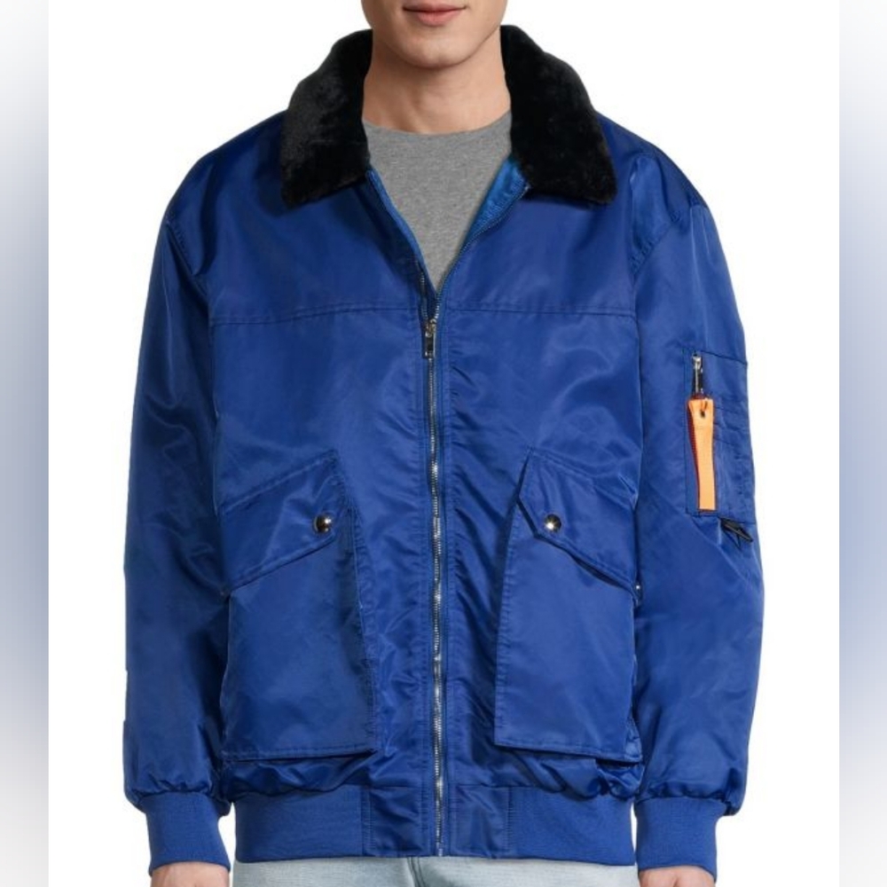 Men's Bomber Pilot Jacket Aviator Dodgers Blue Fur Collar XL